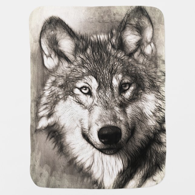 Wolf portrait receiving blanket (Front)