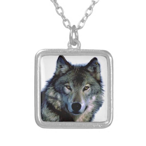 Wolf Portrait Silver Plated Necklace