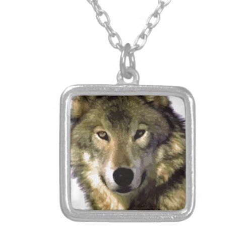 Wolf Portrait Silver Plated Necklace