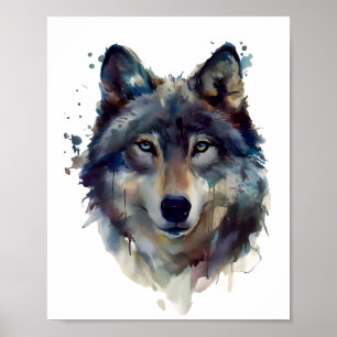 Wolf Portrait Watercolor Illustration Poster