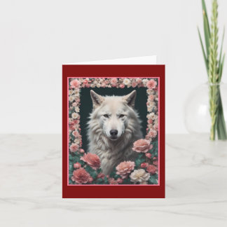 Wolf portrait with flowers thank you card