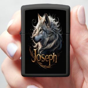 Wolf Portrait With Golden Name Joseph Zippo Lighter