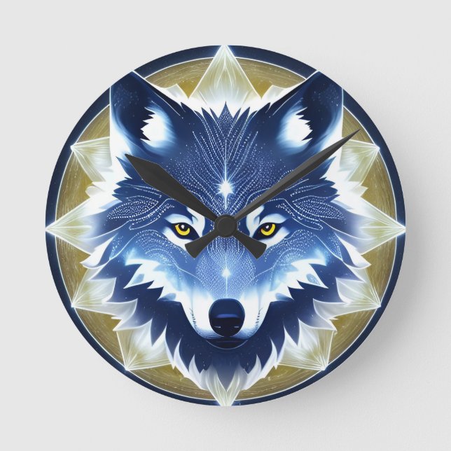 Wolf Portrait with Intense Golden Eyes Round Clock (Front)
