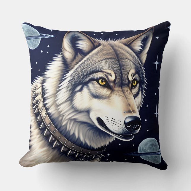 Wolf Portrait with Intense Golden Eyes Throw Pillow (Front)