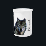 Wolf Portrait Your Name Custom Handwriting Beverage Pitcher<br><div class="desc">Wolf Eyes Digital Artwork - Motivational & Inspirational Animal Images</div>