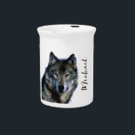 Wolf Portrait Your Name Custom Handwriting Beverage Pitcher<br><div class="desc">Wolf Eyes Digital Artwork - Motivational & Inspirational Animal Images</div>