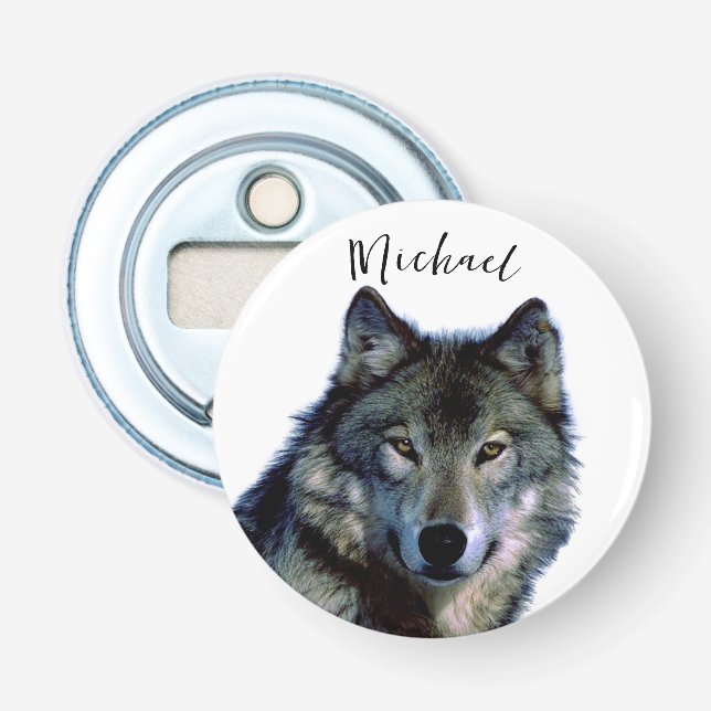 Wolf Portrait Your Name Custom Handwriting Bottle Opener (Front)
