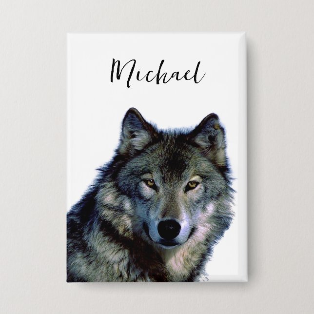 Wolf Portrait Your Name Custom Handwriting Button (Front)