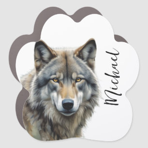 Wolf Portrait Your Name Custom Handwriting Car Magnet