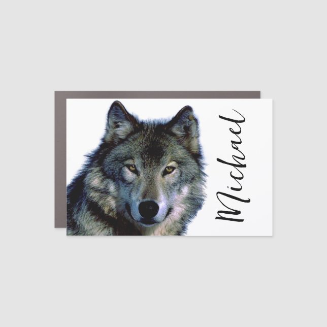 Wolf Portrait Your Name Custom Handwriting Car Magnet (Front)