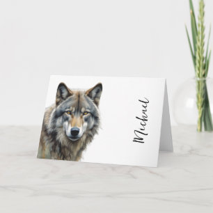 Wolf Portrait Your Name Custom Handwriting Card