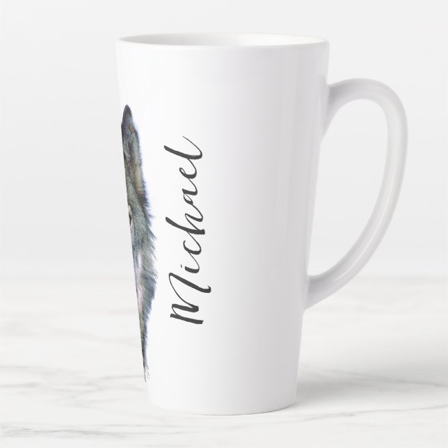 Wolf Portrait Your Name Custom Handwriting Latte Mug (Right)