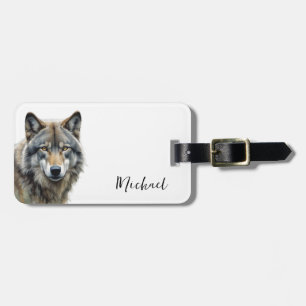 Wolf Portrait Your Name Custom Handwriting Luggage Tag