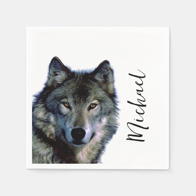 Wolf Portrait Your Name Custom Handwriting Napkins (Front)