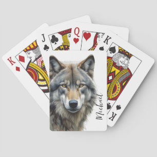 Wolf Portrait Your Name Custom Handwriting Poker Cards