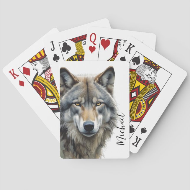 Wolf Portrait Your Name Custom Handwriting Poker Cards (Back)