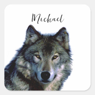 Wolf Portrait Your Name Custom Handwriting Square Sticker