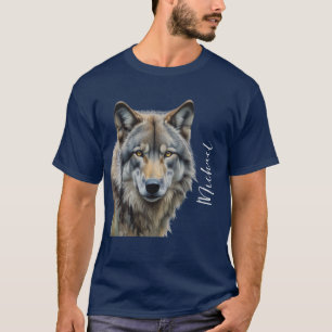 Wolf Portrait Your Name Custom Handwriting T-Shirt