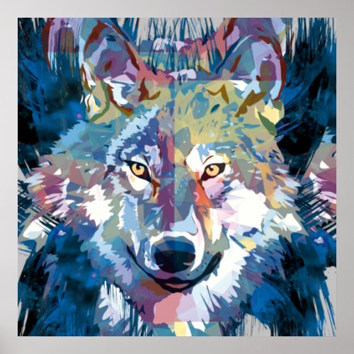 Wolf Poster  Colorful Wolf Drawing Poster