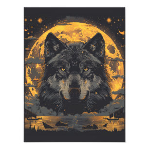 Wolf Poster Full Moon Stars