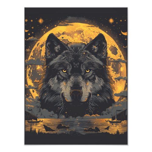 Wolf Poster Full Moon Stars