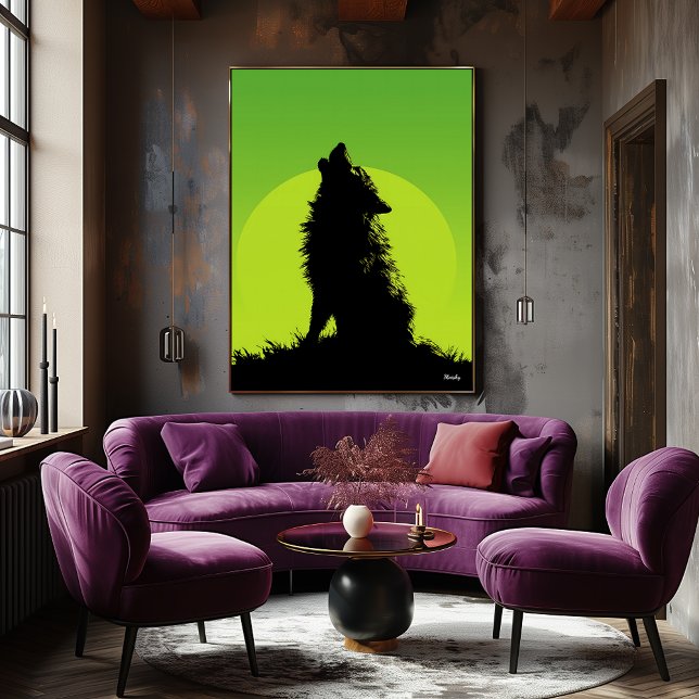 Wolf Poster – Howling Silhouette on Green (Creator Uploaded)