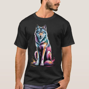 Wolf Poster Style Colorful Paint Splatter Art T-Shirt