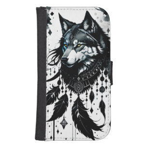 wolf, predator, dreamcatcher, amulet, talisman galaxy s4 wallet case