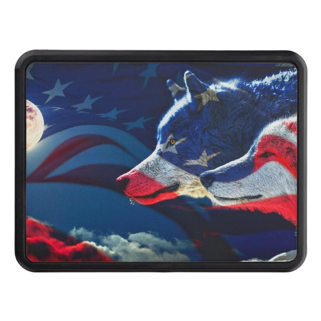 Wolf Pride of Country and Flag Hitch Cover (Front)
