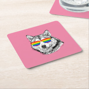 Wolf Pride Sunglasses Square Paper Coaster