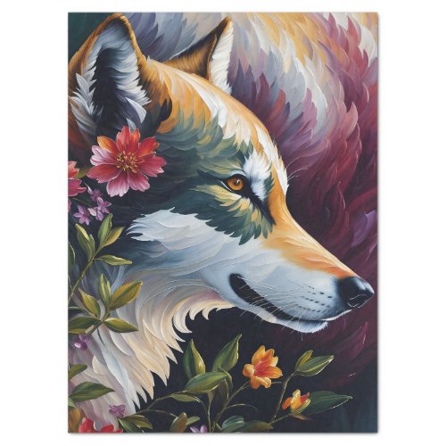 Wolf Profile Colorful Floral Portrait Art Tissue Paper