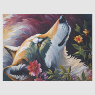Wolf Profile Colorful Floral Portrait Art Tissue Paper