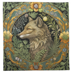 Wolf profile in vintage style cloth napkin