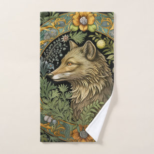 Wolf profile in vintage style hand towel 