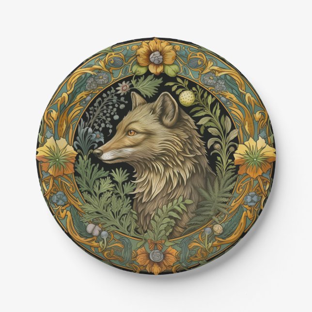 Wolf profile in vintage style paper plates (Front)