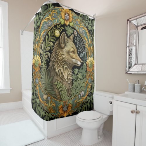 Wolf profile in vintage style shower curtain