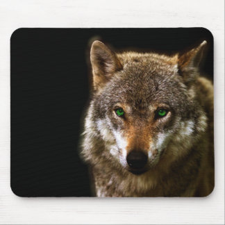 Wolf Profile with green eyes ~ editable background Mouse Pad