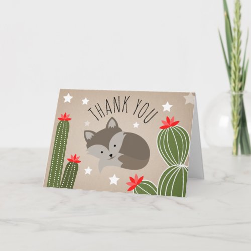 Wolf Pup Cactus Desert Stars Baby Shower Thank You Card