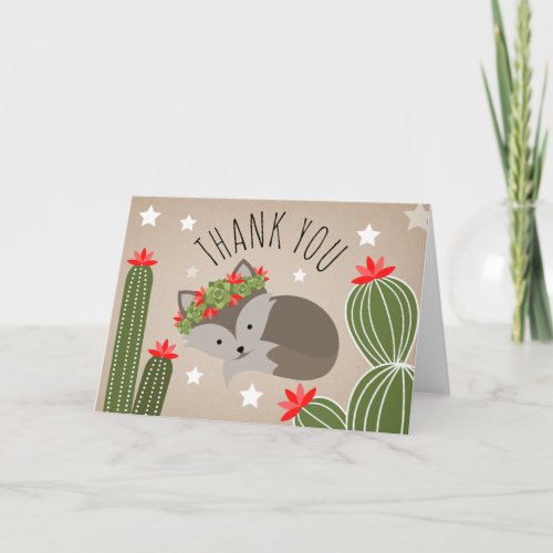 Wolf Pup Floral Succulent Cactus Baby Shower Thank You Card