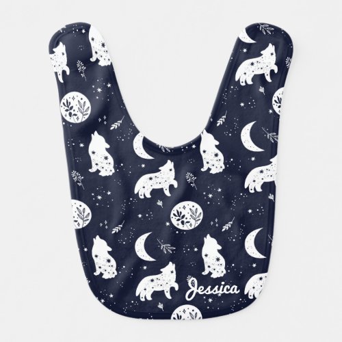 Wolf Pup Howling at the Moon Baby Bib