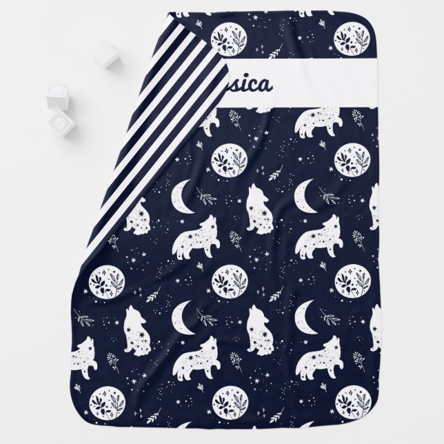 Wolf Pup Howling at the Moon Baby Blanket (In Situ)