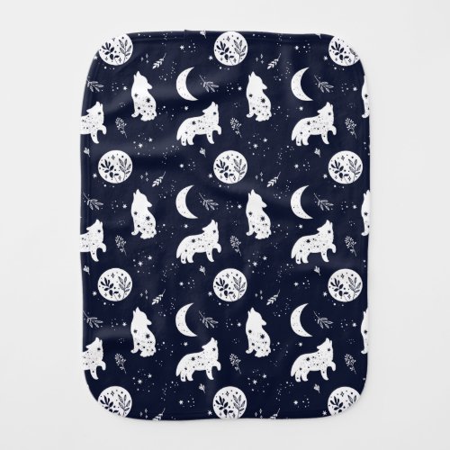Wolf Pup Howling at the Moon Burp Cloth