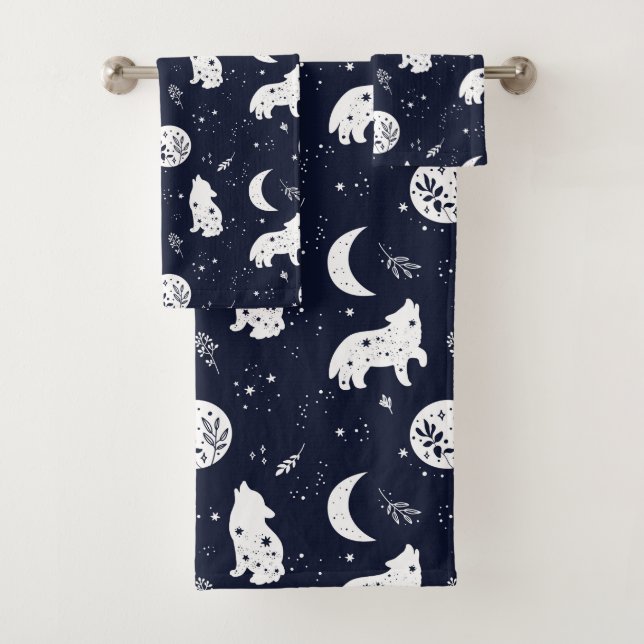 Wolf Pup Howling at the Moon Favor Box Bath Towel Set (Insitu)
