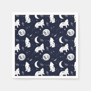Wolf Pup Howling at the Moon Napkins