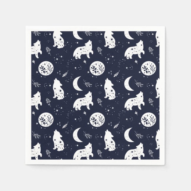 Wolf Pup Howling at the Moon Napkins (Front)