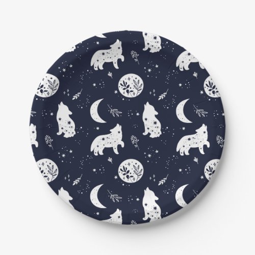 Wolf Pup Howling at the Moon Paper Plates