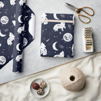 Wolf Pup Howling at the Moon Wrapping Paper Set