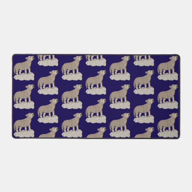 Wolf Pup Howling Desk Mat (Front)
