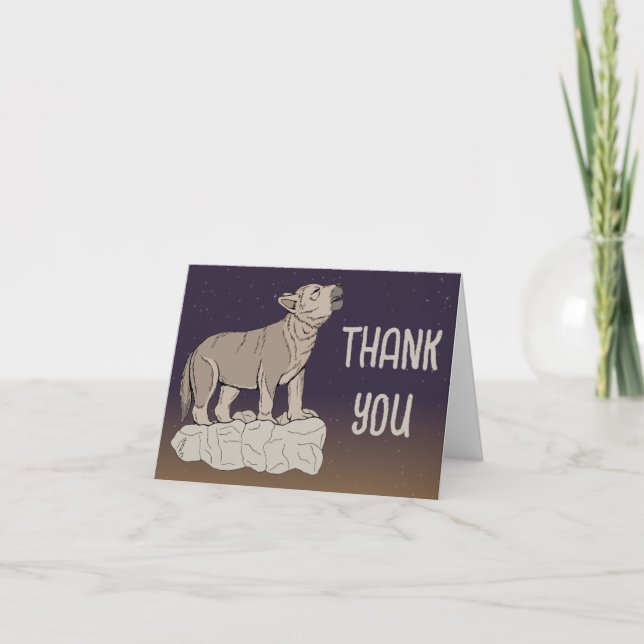 Wolf Pup Howling Letterpress Thank You Card (Front)