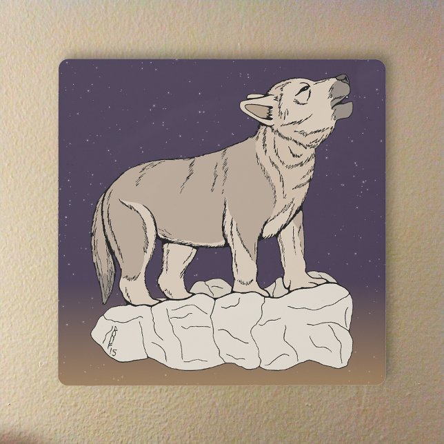 Wolf Pup Howling Metal Print (Wolf Pup Howling Metal Print on Wall)